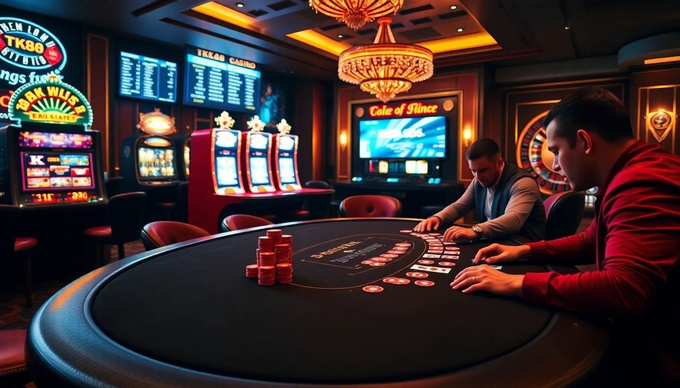 Experience high-stakes poker with TK88 chips and dazzling casino ambiance.