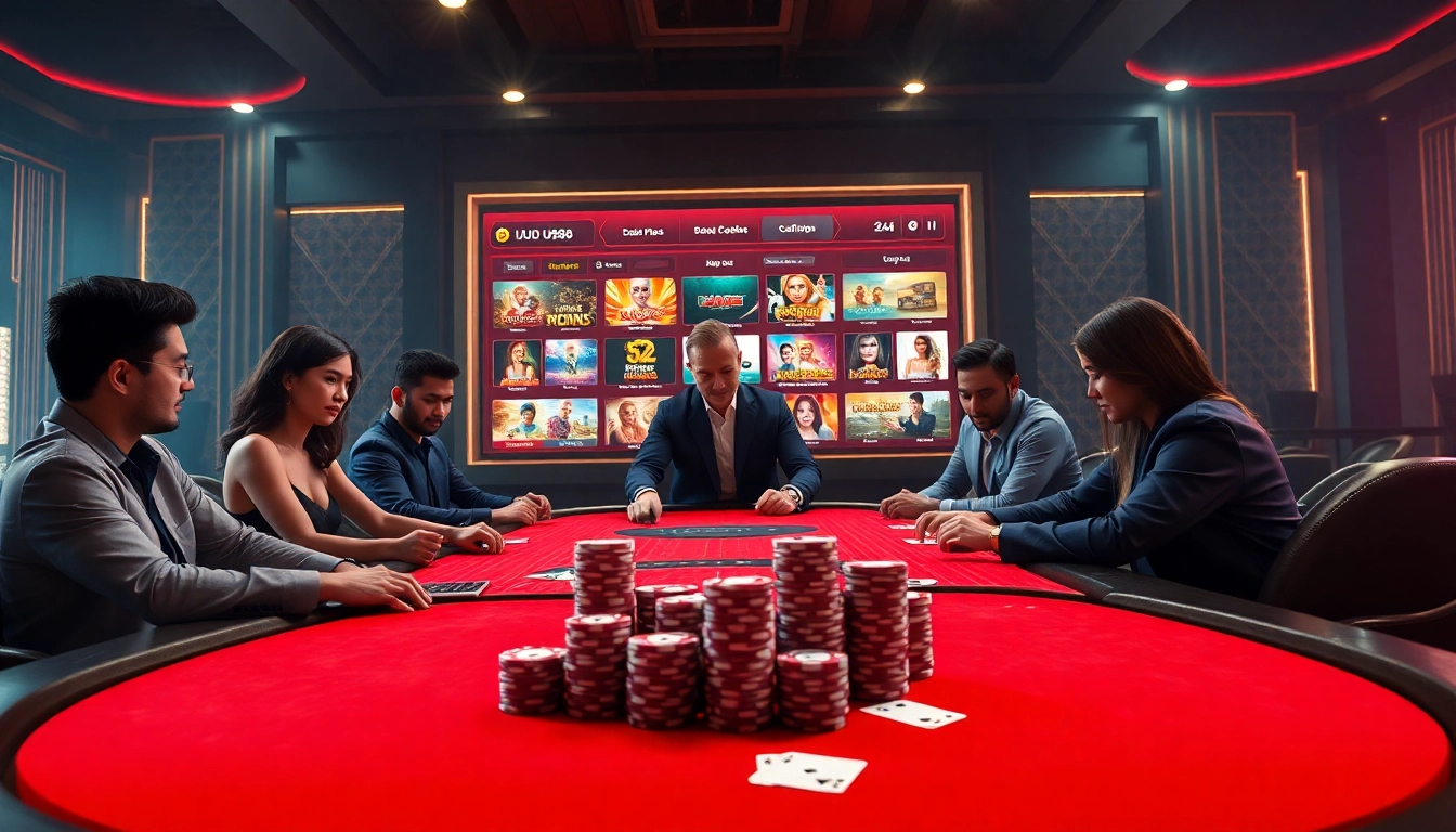 Players engaging in an exciting game at UU88 casino table with vibrant atmosphere.
