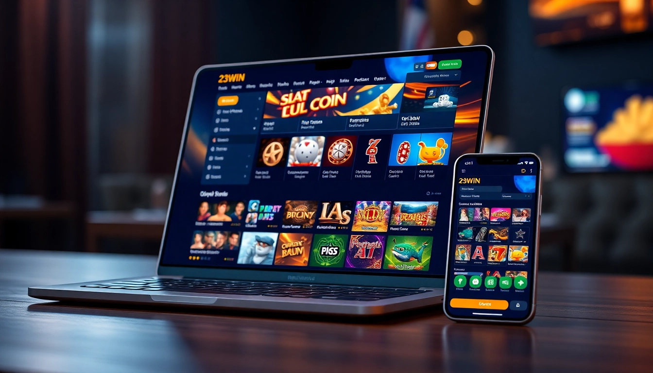 Engaging 23WIN online gambling interface showcasing diverse gaming options and a modern layout.