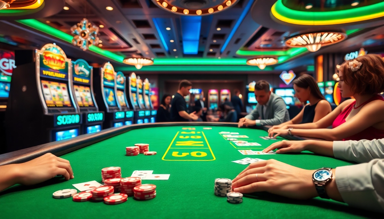 Experience the excitement of GG88 with players engaging at luxurious casino tables, showcasing dynamic gambling action.