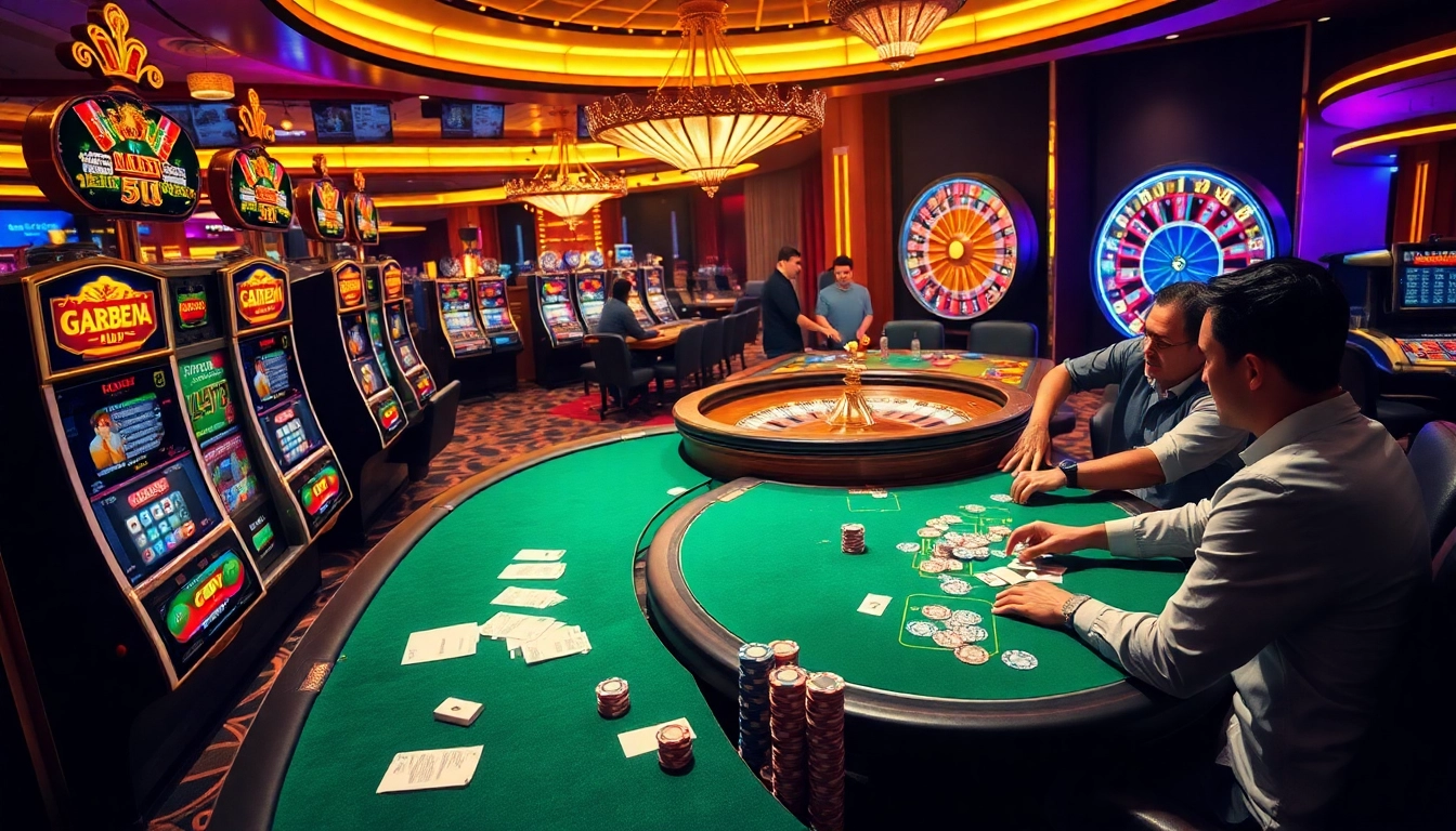 Players enjoying high-stakes games at luxurious casino tables during da88 event, vibrant with poker chips.