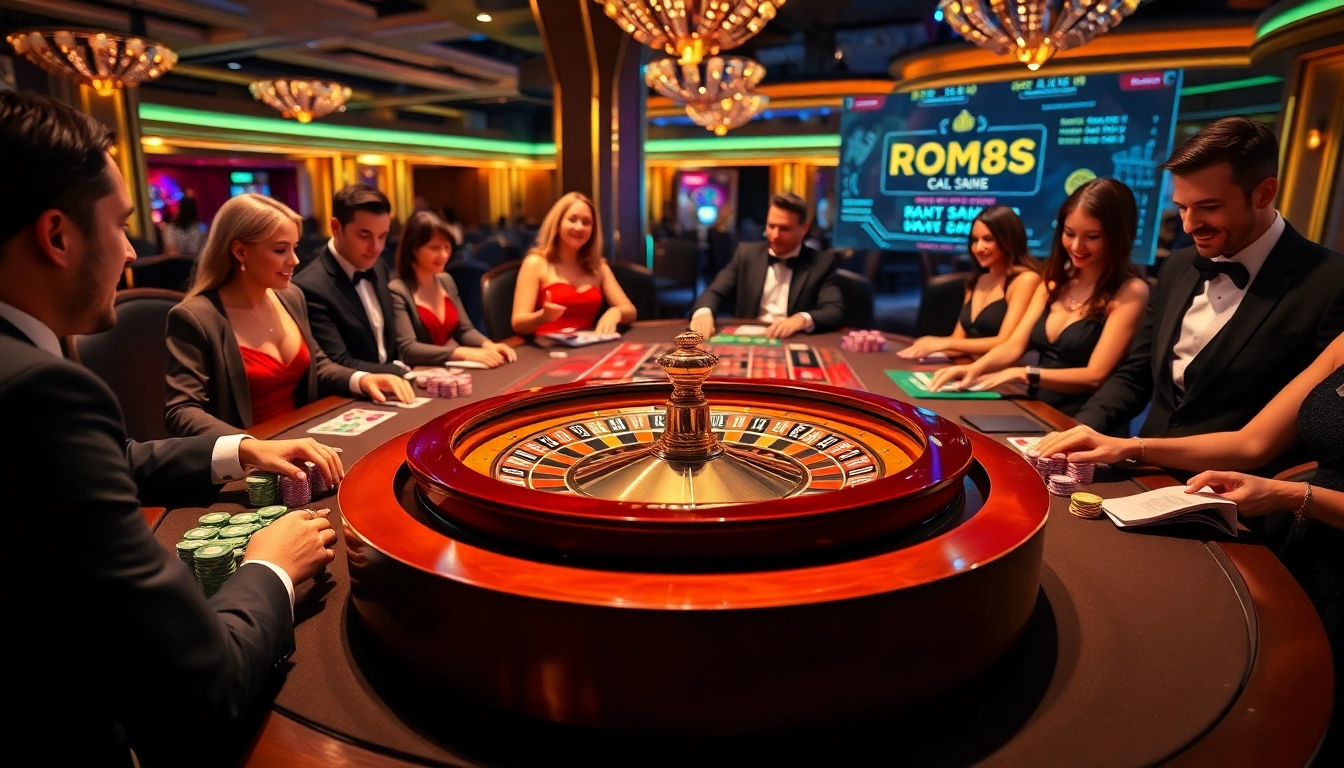A lively casino scene featuring players at a roulette table, embodying excitement and modernity linked to https://rr88.navy/.