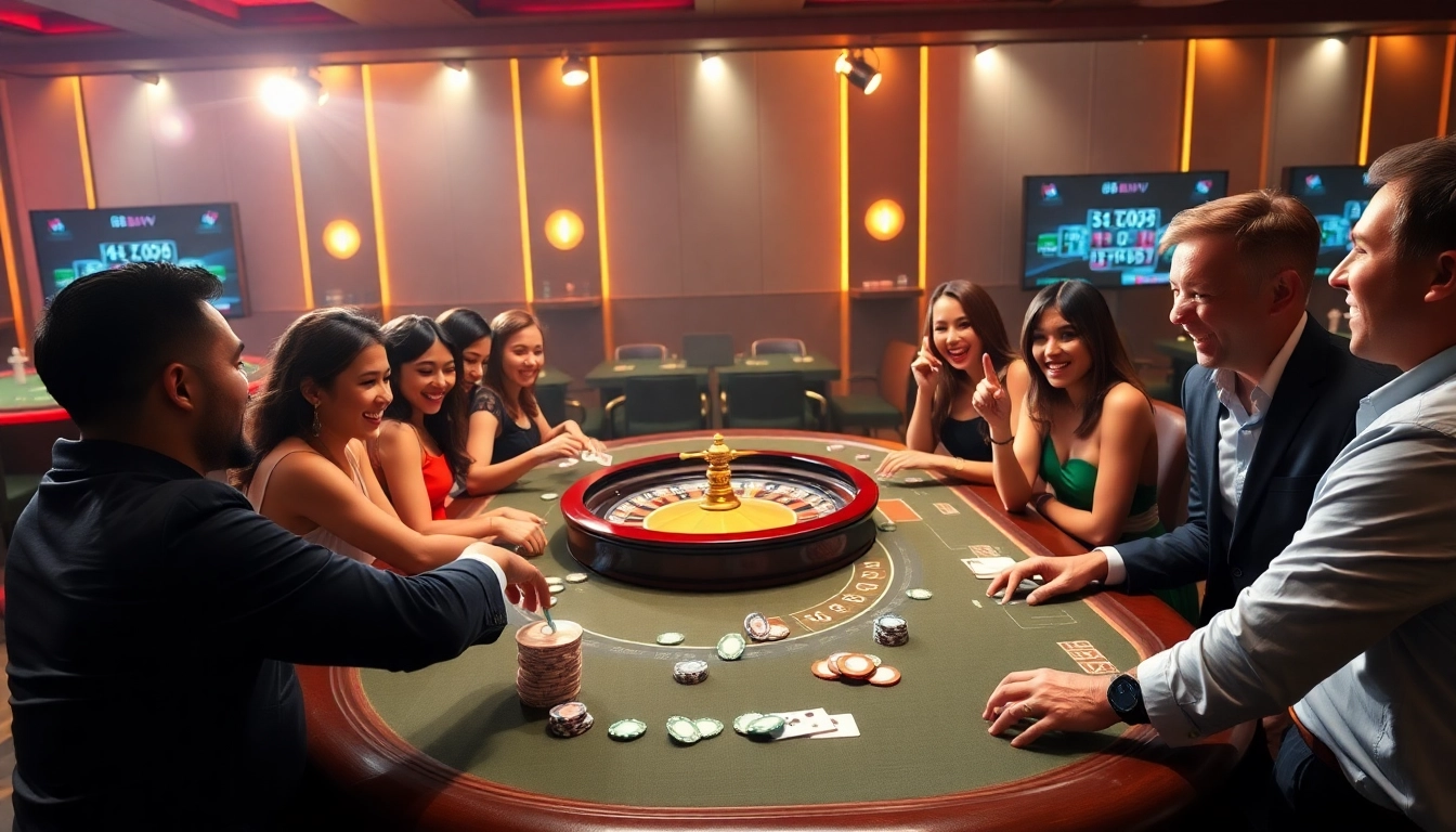Gambling moments at 88vv casino, featuring poker, roulette, and excited players.