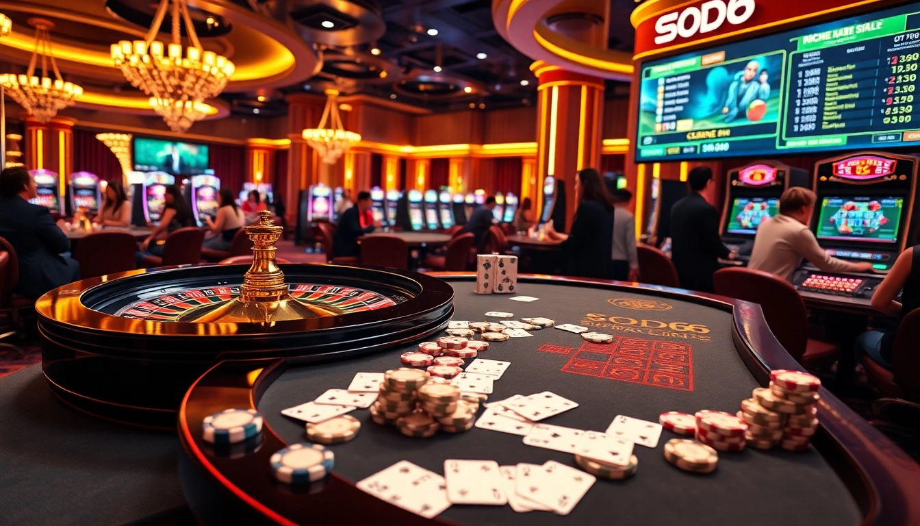 SODO66 casino scene showcasing vibrant gaming tables and players immersed in thrilling gambling experiences.