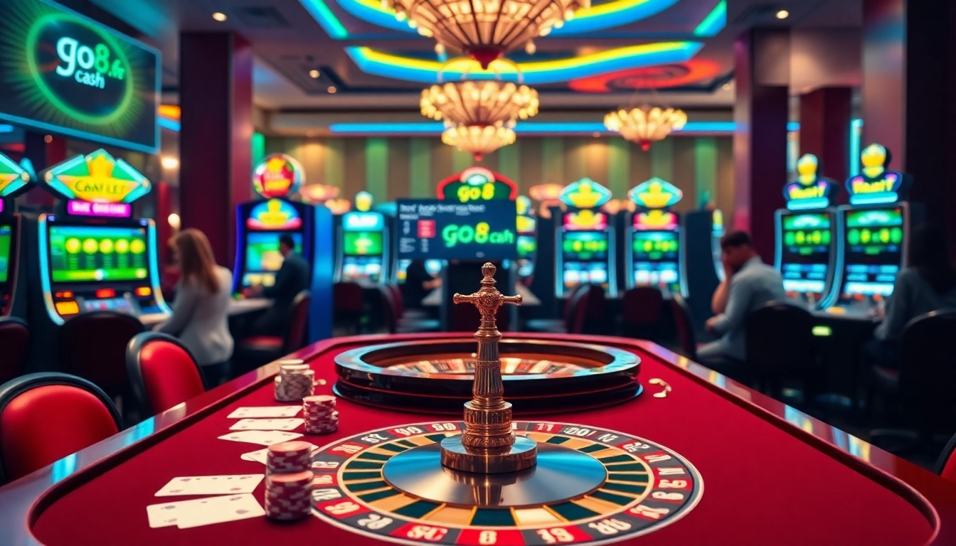 Engaging gleaming casino table scene introduced by https://go8.cash/ with vibrant poker chips and cards.