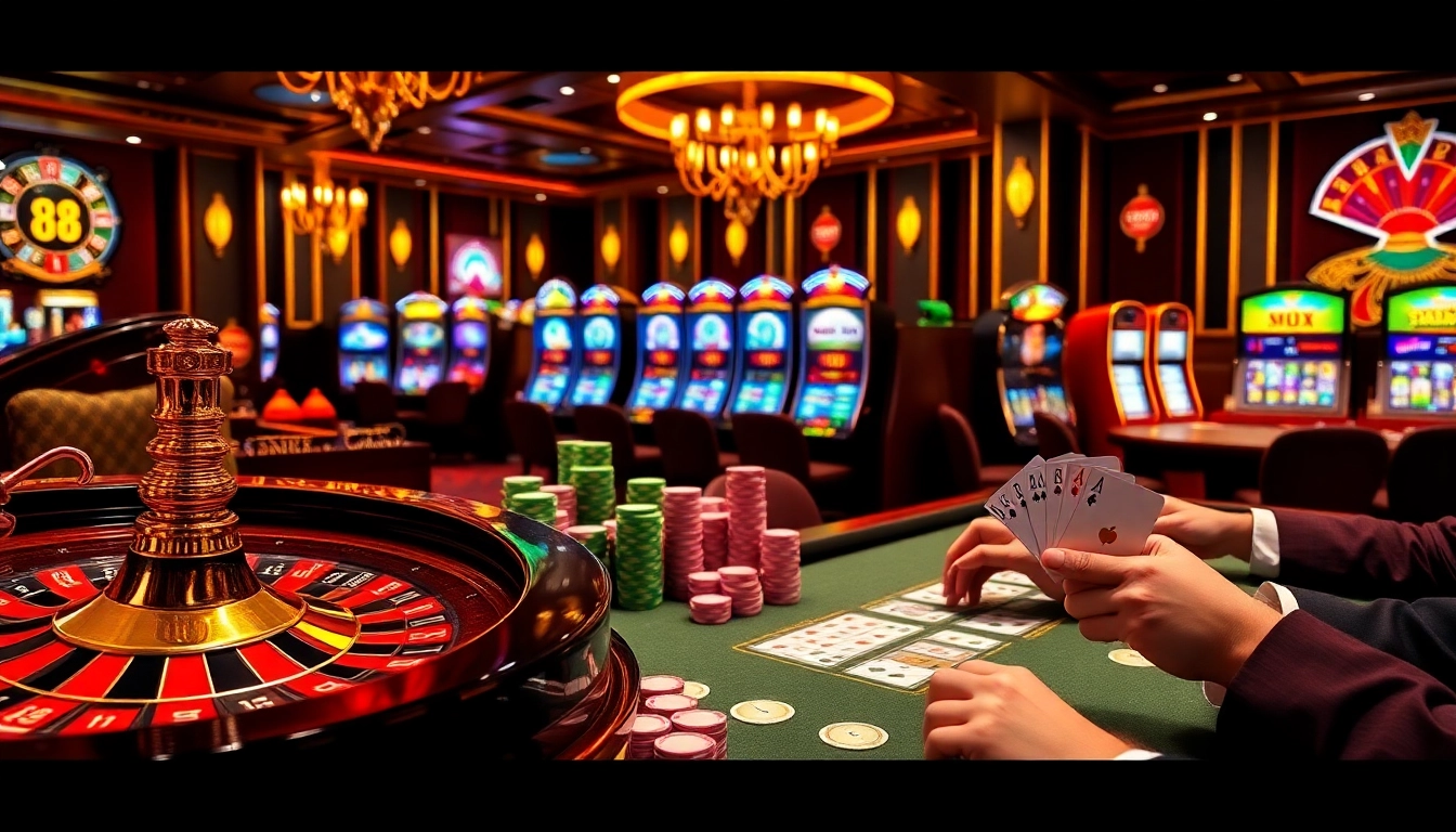 Players celebrating a win at a luxurious good88 casino table with poker chips and cards.