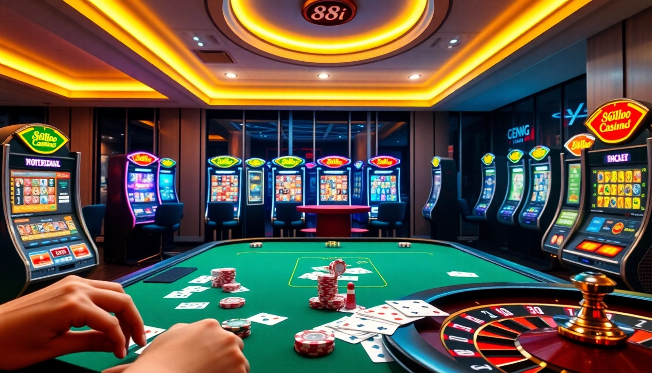 Players engaging with 88i’s mobile gambling platform at a stylish casino table.