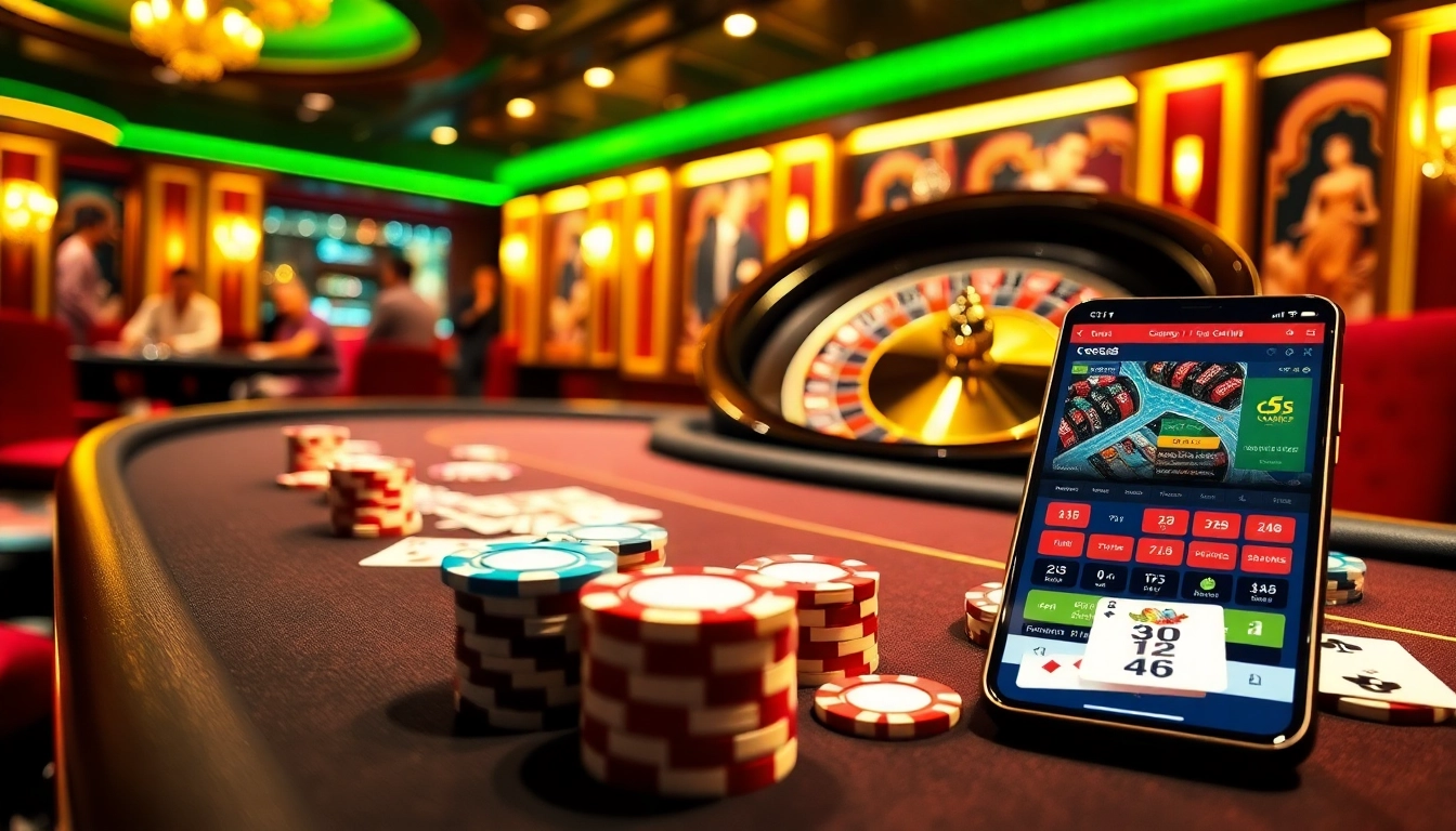 Players enjoying high stakes poker at GG88 casino, highlighting vibrant colors and casino excitement.