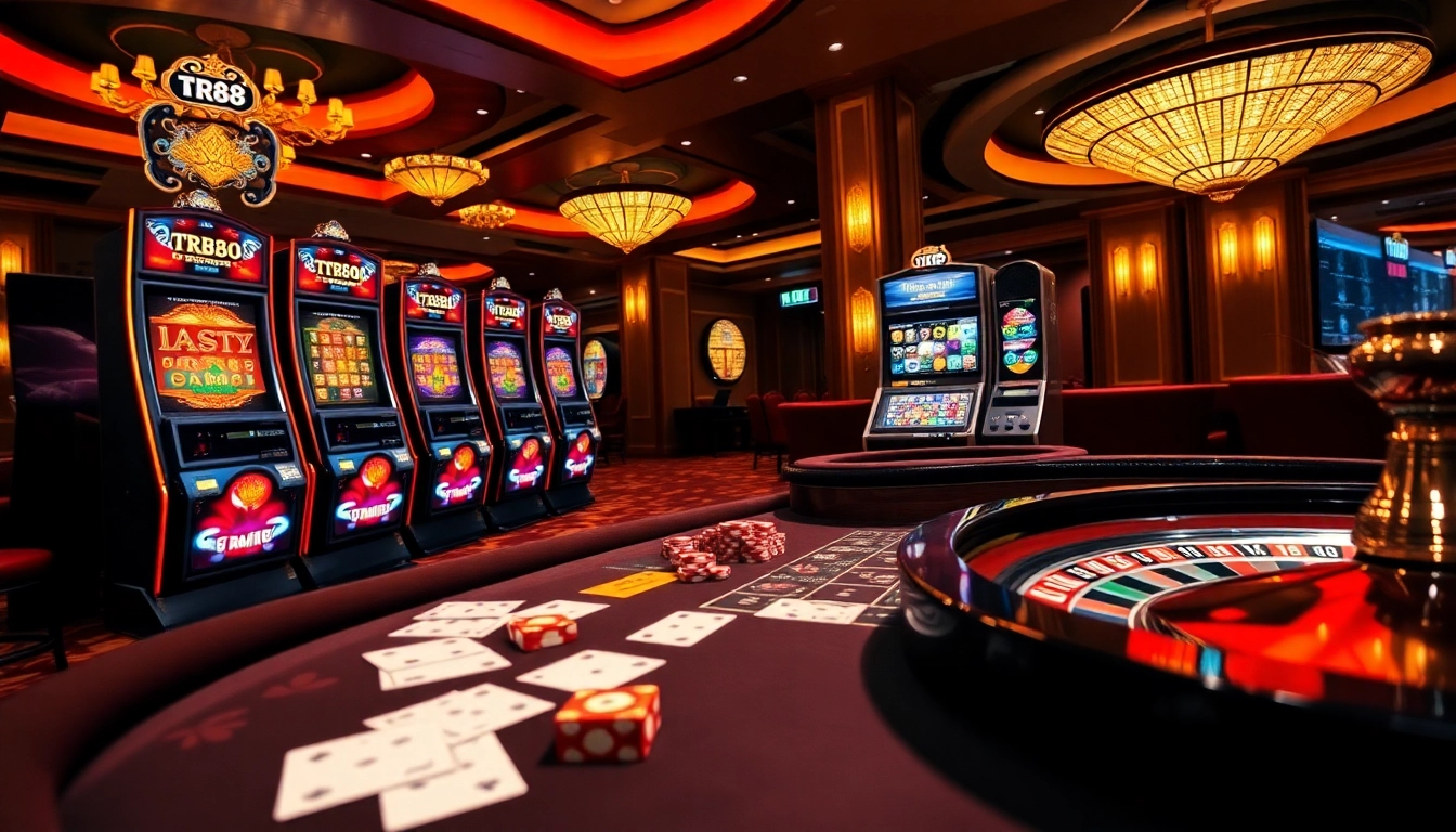 TR88 online gambling interface showcasing luxury casino elements and engaged players.
