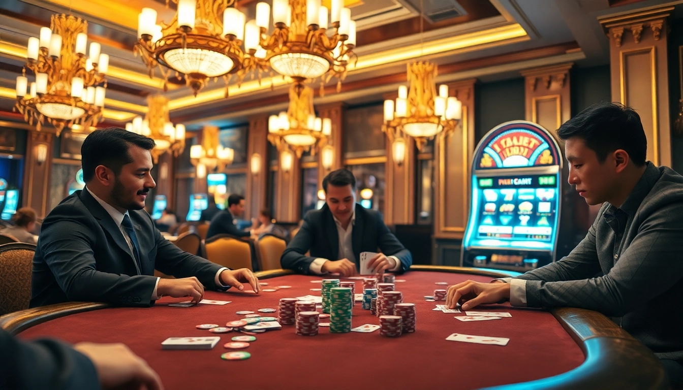 Players strategizing at a poker table, embodying the gamebaidoithuong excitement.