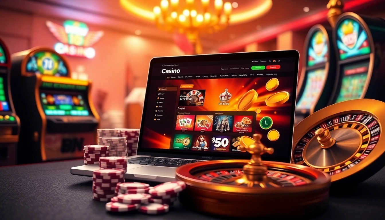 Engage in exciting casino games at https://vn23.sa.com/ featuring vibrant slot machines and poker chips.
