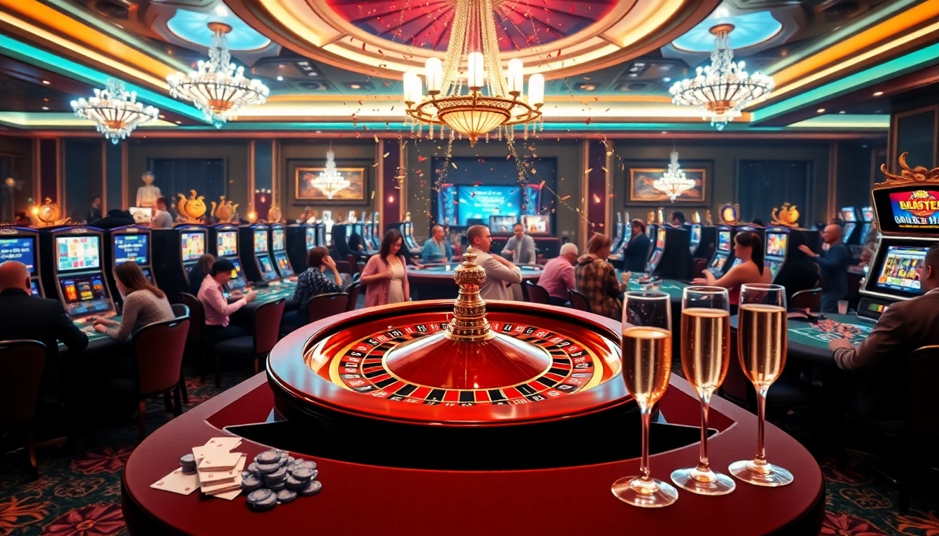 The casino ambiance captures the thrill of gambling at https://hacoolmall.com/, showcasing a roulette wheel and players immersed in the game.