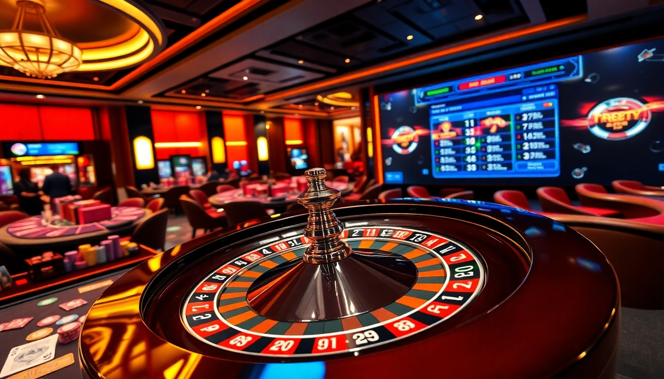 Experience the thrill at trang chủ gg88, where players engage at a luxury casino table surrounded by vibrant chips and a roulette wheel.