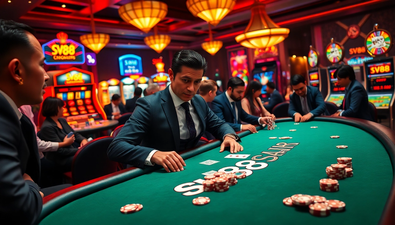 Experience SV88 thrills at a high-stakes poker table filled with confident players.