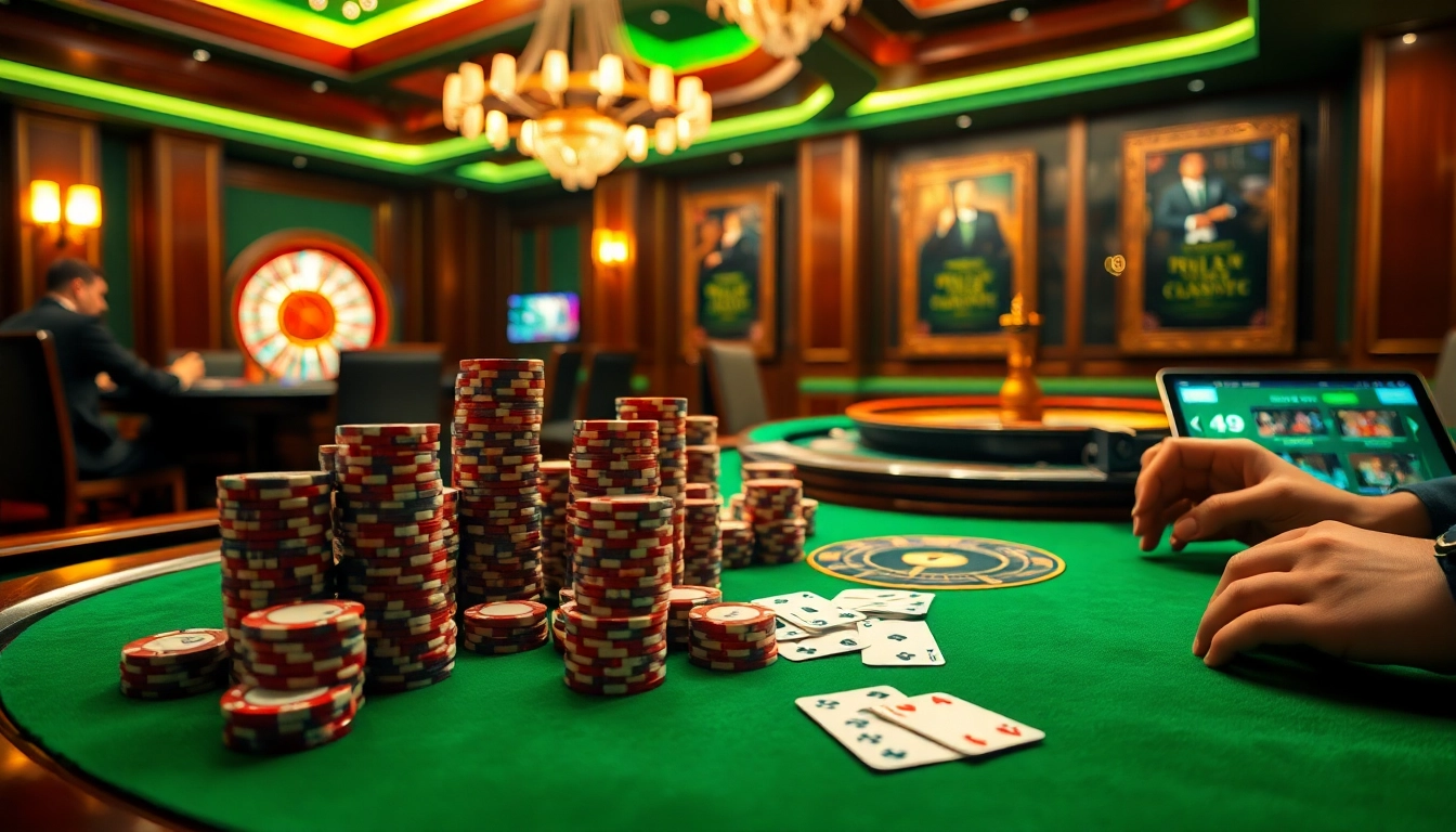 High-stakes poker action with chips and cards representing https://789cluber.com/ at a luxury casino.