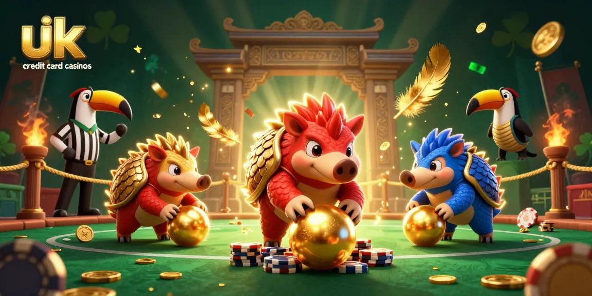 Experience thrilling gaming at uk credit card casinos with rival pangolins battling in a vibrant arena.
